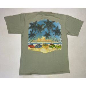 VINTAGE Caribbean Soul Relax Beach Boat Graphic T-shirt Men Medium Green 90s